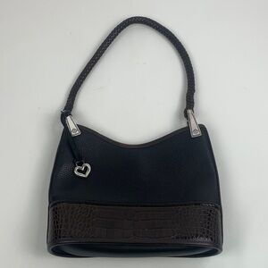 Vintage Brighton Black & Brown Women's Shoulder Bag Silver Heart Charm Accent